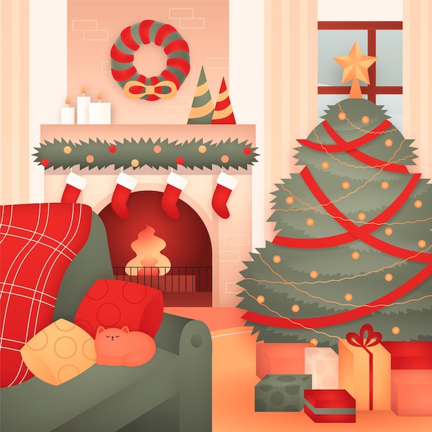 Free Vector | Hand drawn christmas fireplace scene