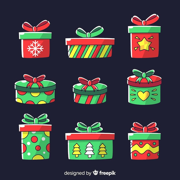 Download Hand drawn christmas gift box collection | Free Vector