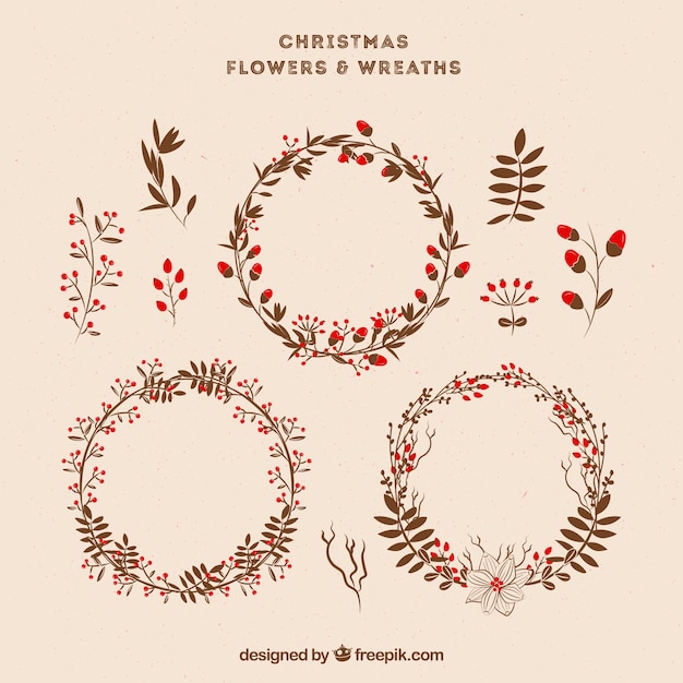 Download Hand drawn christmas retro floral wreath Vector | Free ...