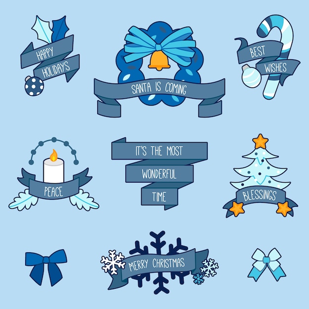 Download Hand drawn christmas ribbon collection Vector | Free Download