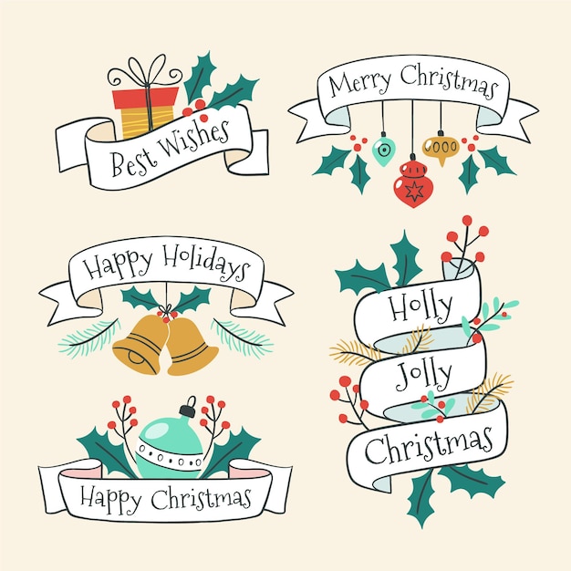 Free Vector  Hand drawn christmas ribbon collection