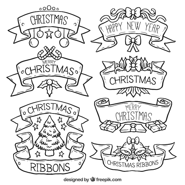 Hand drawn christmas ribbons Vector | Premium Download