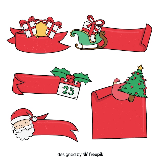 Hand drawn christmas ribbons | Free Vector