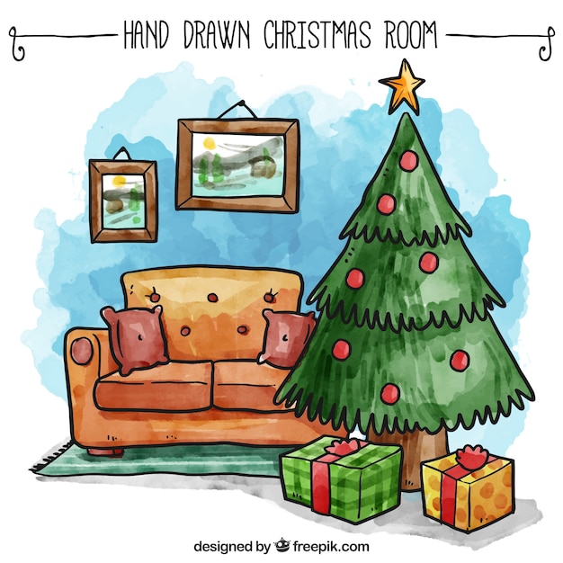 Free Vector Hand drawn christmas room