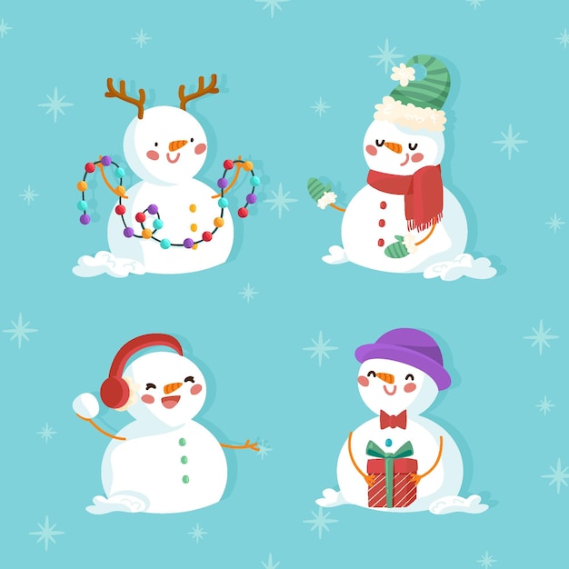 Free Vector | Hand drawn christmas snowman collection