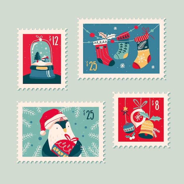 Free Vector | Hand drawn christmas stamp collection