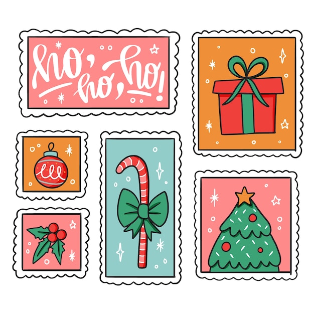 Free Vector Hand Drawn Christmas Stamp Collection