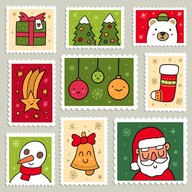 Free Vector | Hand drawn christmas stamp collection