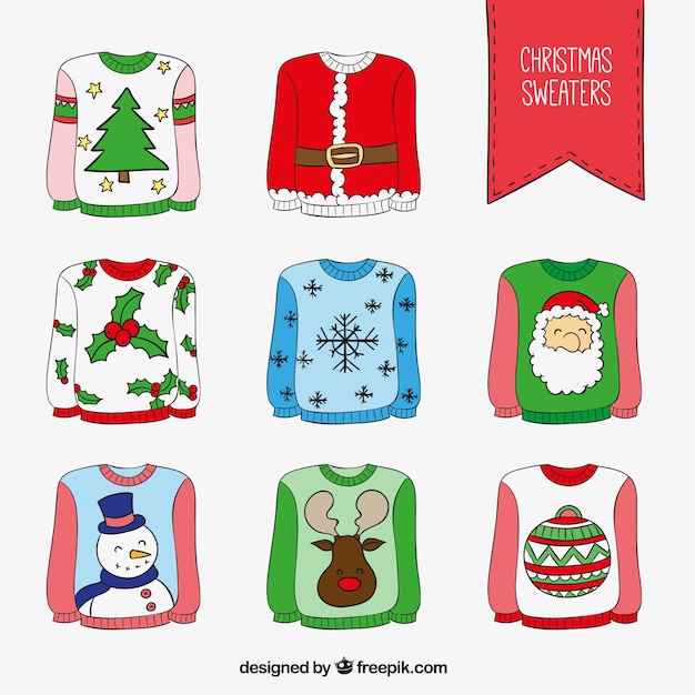 Download Hand drawn christmas sweaters Vector | Premium Download