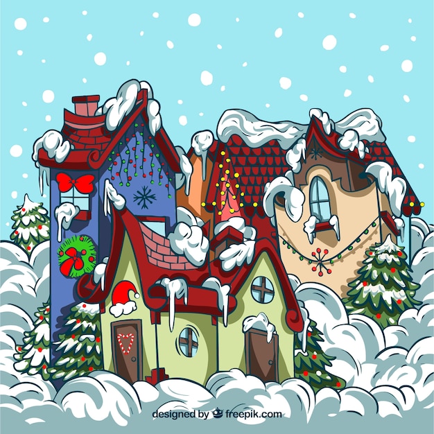Download Vector Christmas town hand drawn illustration Vectorpicker