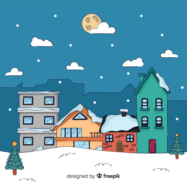 Free Vector | Hand drawn christmas town