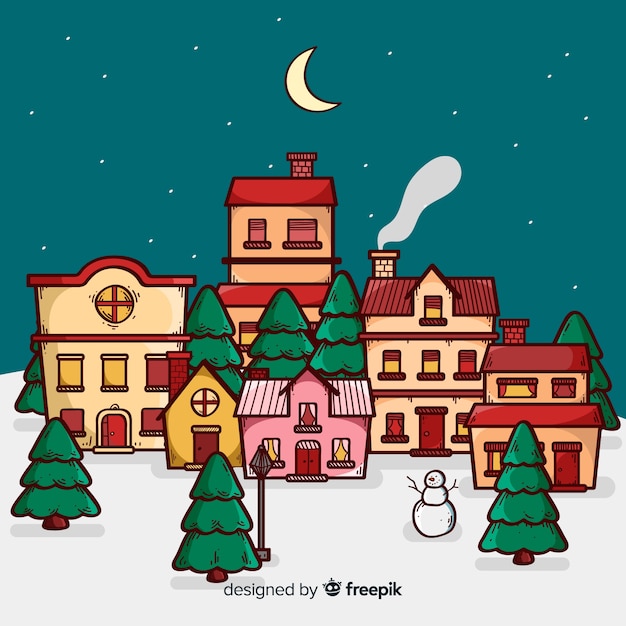 Download Hand drawn christmas town Vector | Free Download