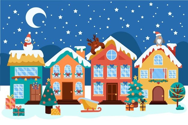 Free Vector | Hand drawn christmas town