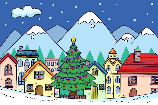 Premium Vector  Hand drawn christmas town