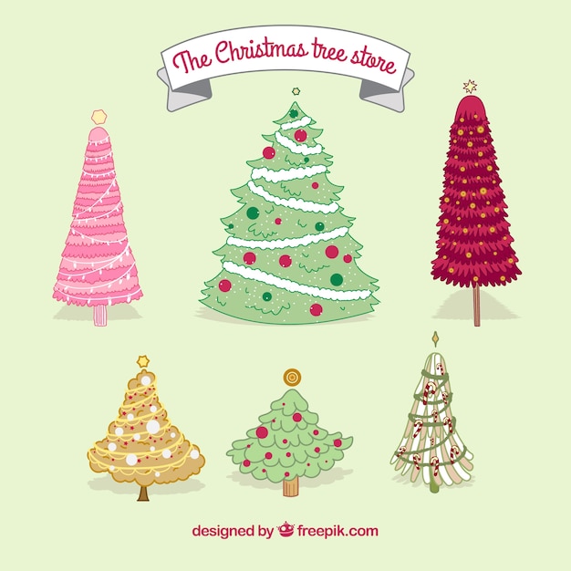 Free Vector | Hand drawn christmas tree collection