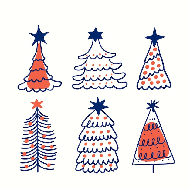 Premium Vector Hand Drawn Christmas Tree Collection