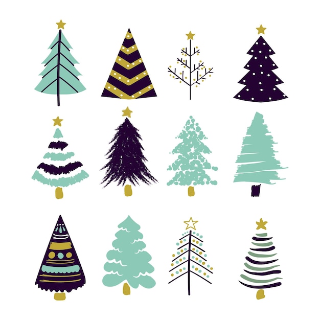 Premium Vector | Hand drawn christmas tree collection