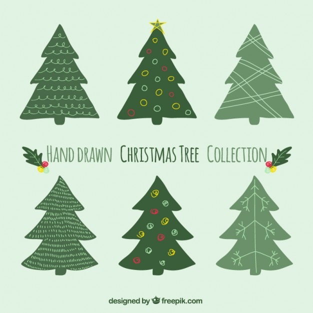 Hand drawn christmas trees collection Vector | Premium Download