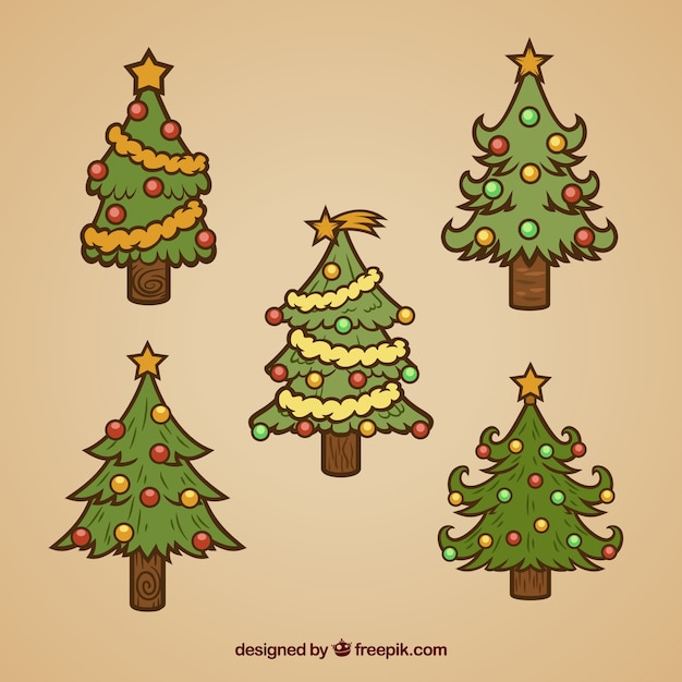 Free Vector Hand drawn christmas trees with ornaments