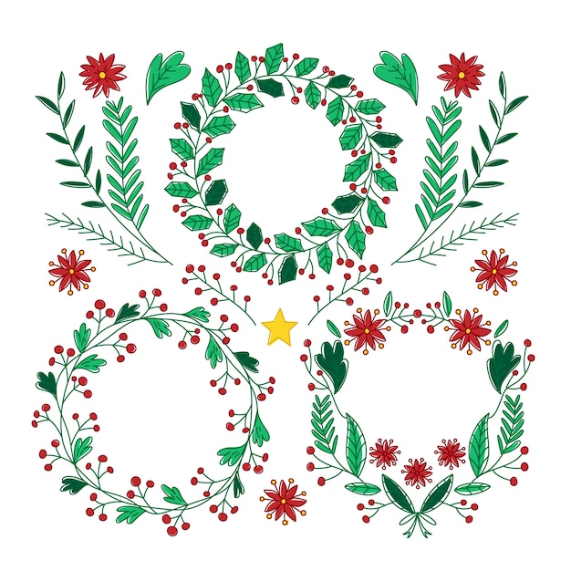 Hand Drawn Christmas Wreath Collection Vector Free Download