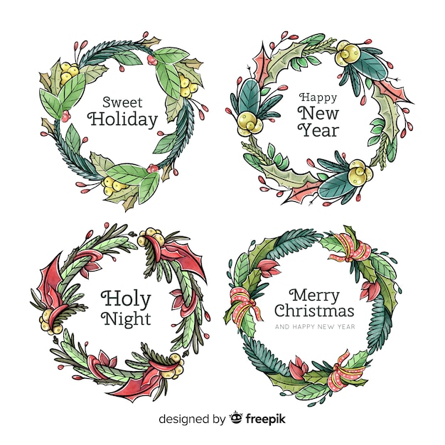 Free Vector Hand Drawn Christmas Wreath Collection