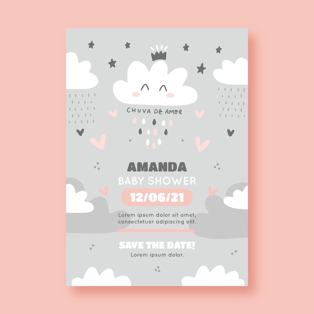 Free Vector Hand Drawn Chuva De Amor Baby Shower Invitation Card