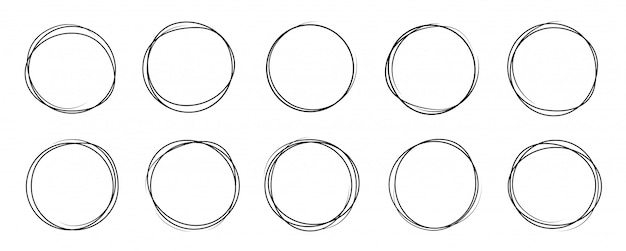 Download Hand drawn circle line sketch set. art design round ...