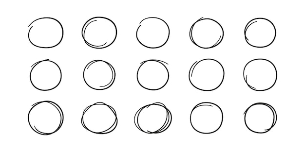 手描きの円 丸いフレームを強調表示します 落書きスタイルの楕円形 ベクトルイラストのセット プレミアムベクター