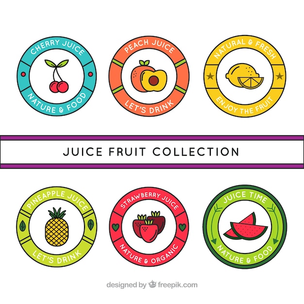 Hand Drawn Circular Fruit Juice Labels Vector Free Download 