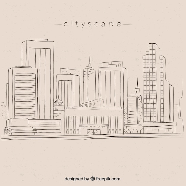 Hand Drawn City Background With High Rises Free Vector