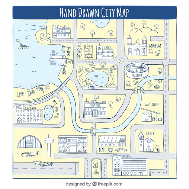 Hand drawn city map Vector Free Download