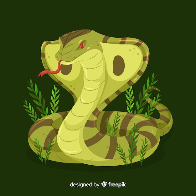 Premium Vector | Hand drawn cobra with grass background