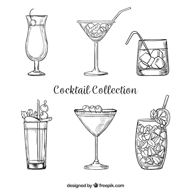 Premium Vector | Hand drawn cocktail collection with sketchy style