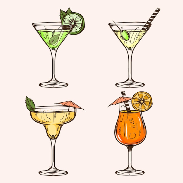 Hand Drawn Cocktail Collection Free Vector