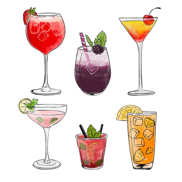 Hand drawn cocktail collection Free Vector