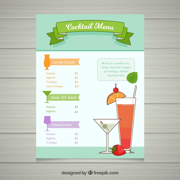 Free Vector | Hand drawn cocktail menu template