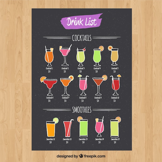 Hand drawn cocktail menu template | Free Vector