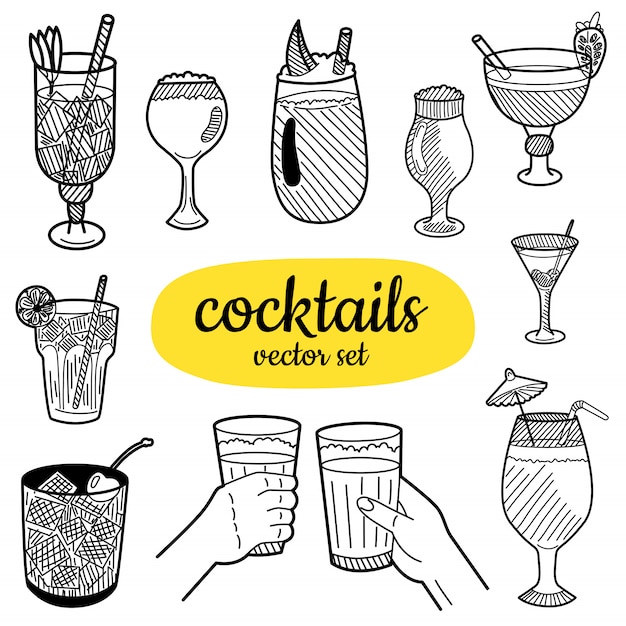 Premium Vector Hand Drawn Cocktails Elements