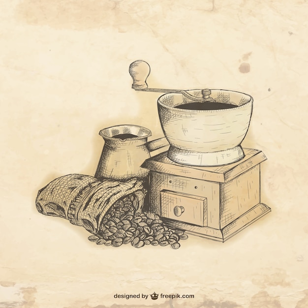 Download Hand drawn coffee grinder Vector | Premium Download