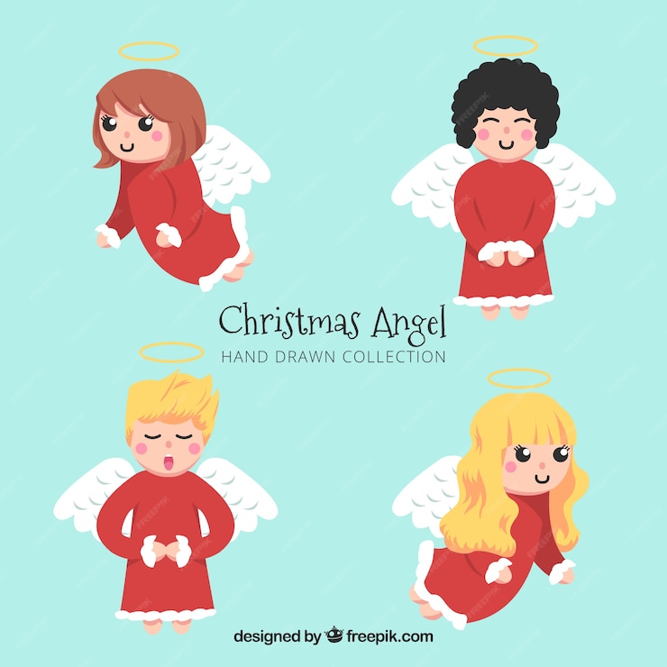 Free Vector | Hand drawn collection of angels in red robes