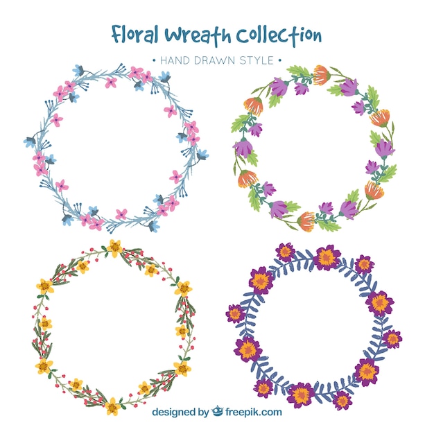 Free Vector | Hand-drawn collection of decorative wreaths with flowers