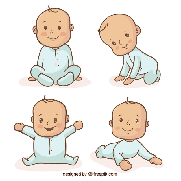 Hand-drawn collection of baby with blue pajamas Vector | Premium Download