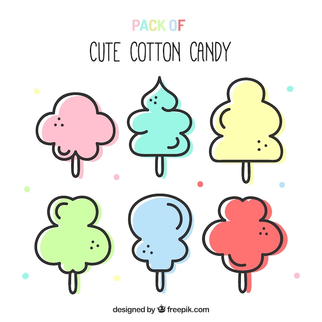 Hand drawn collection of cute cotton candy