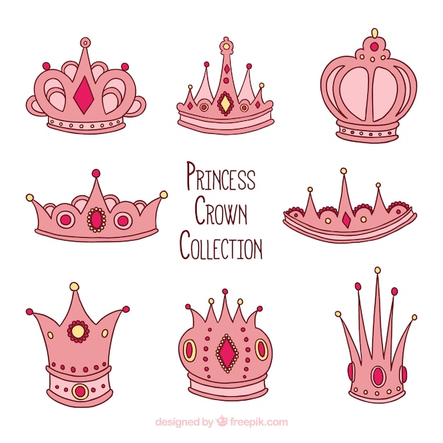 Hand-drawn Collection Of Pink Princess Crowns Vector | Free Download