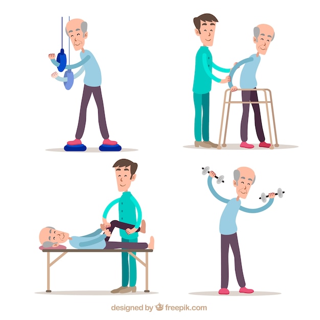 Hand-drawn collection of physiotherapy exercises | Free Vector