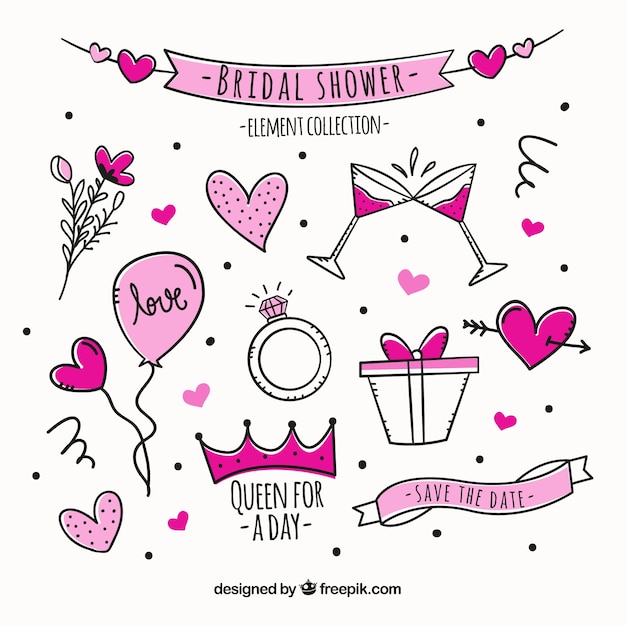 Download Free Vector | Hand-drawn collection of pink bridal shower ...