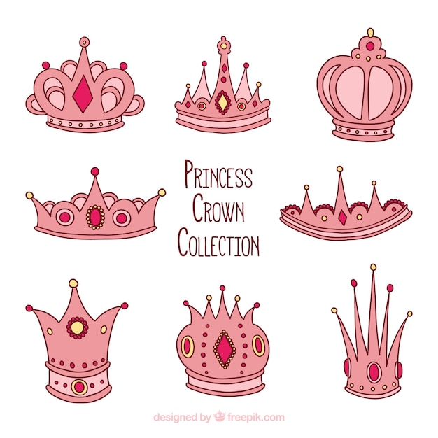 Download Free Vector | Hand-drawn collection of pink princess crowns