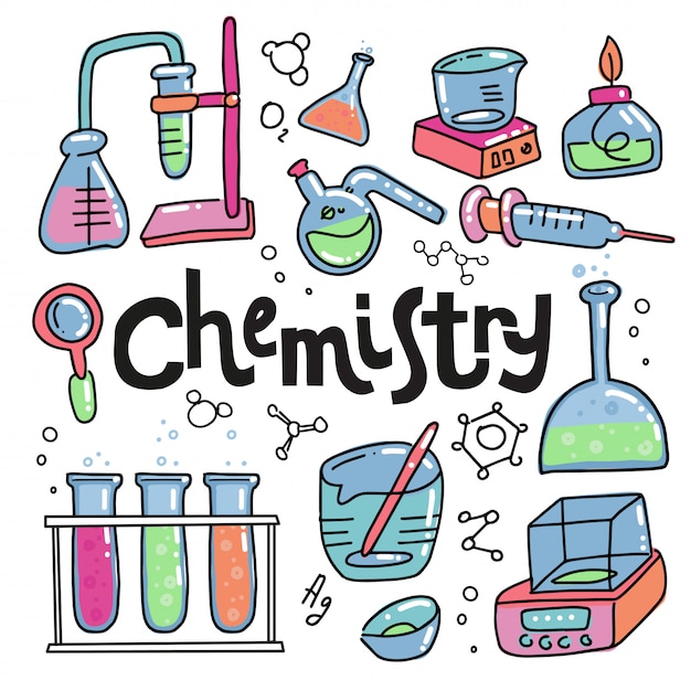 Premium Vector | Hand drawn color chemistry and science icons set ...