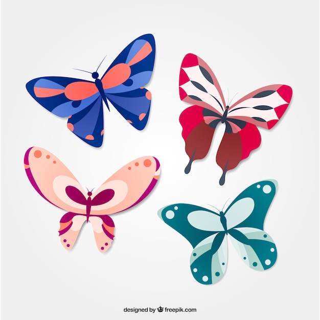 Hand drawn colored butterflies flying\
together