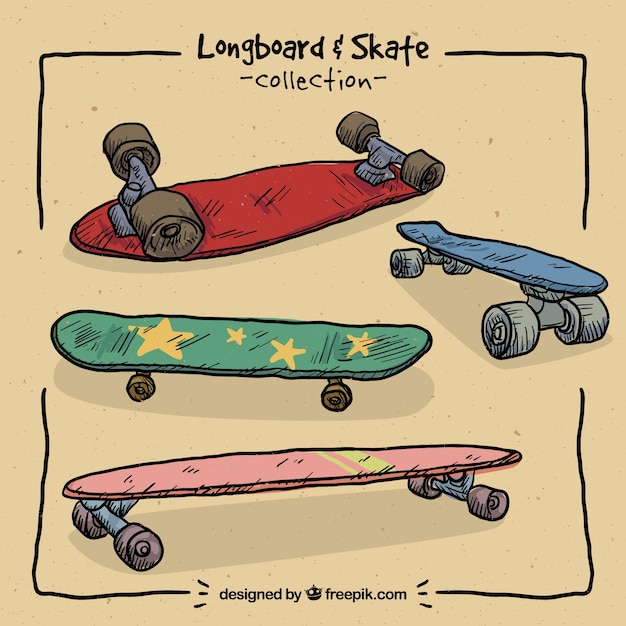 Hand drawn colored skateboards